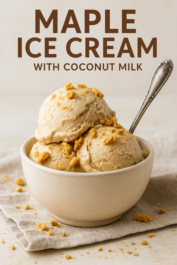 Bowl of maple ice cream with coconut milk with cookie crumbles in it
